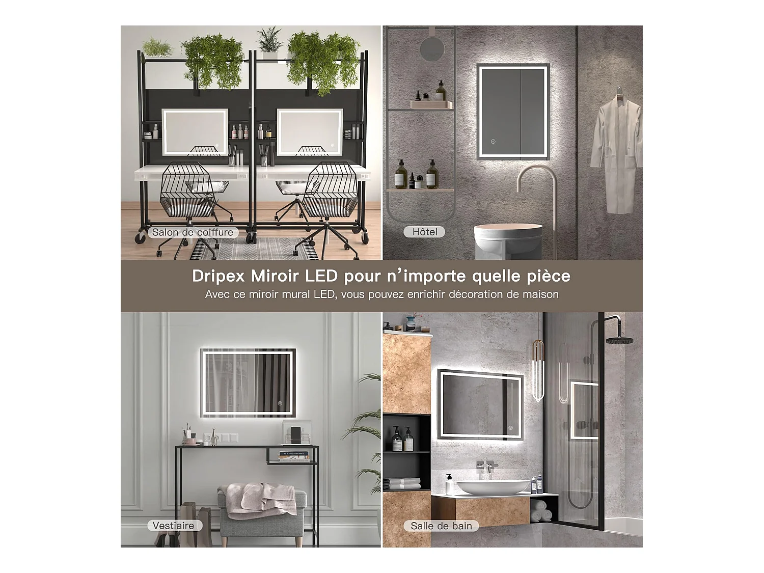 Specchio da bagno 50x70cm LED 20W, antiappannamento, risparmio energetico, bianco freddo 6400K, interruttore touch