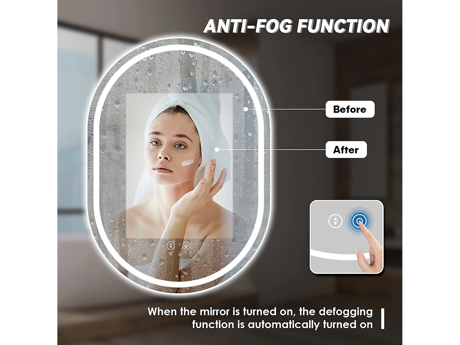 Miroir Salle de Bain 50x70cm Ovale LED, Anti-Buée, Dimmable 3 Couleurs, Miroir de Maquillage Réglable avec Éclairage