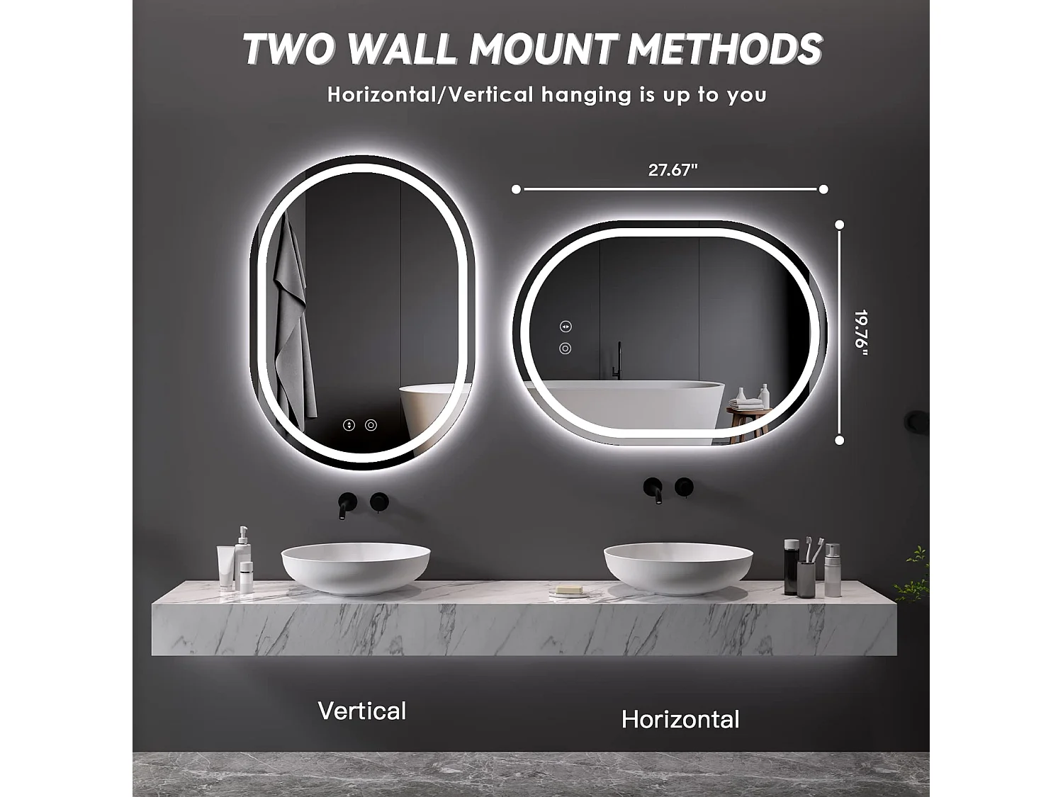 Miroir Salle de Bain 50x70cm Ovale LED, Anti-Buée, Dimmable 3 Couleurs, Miroir de Maquillage Réglable avec Éclairage