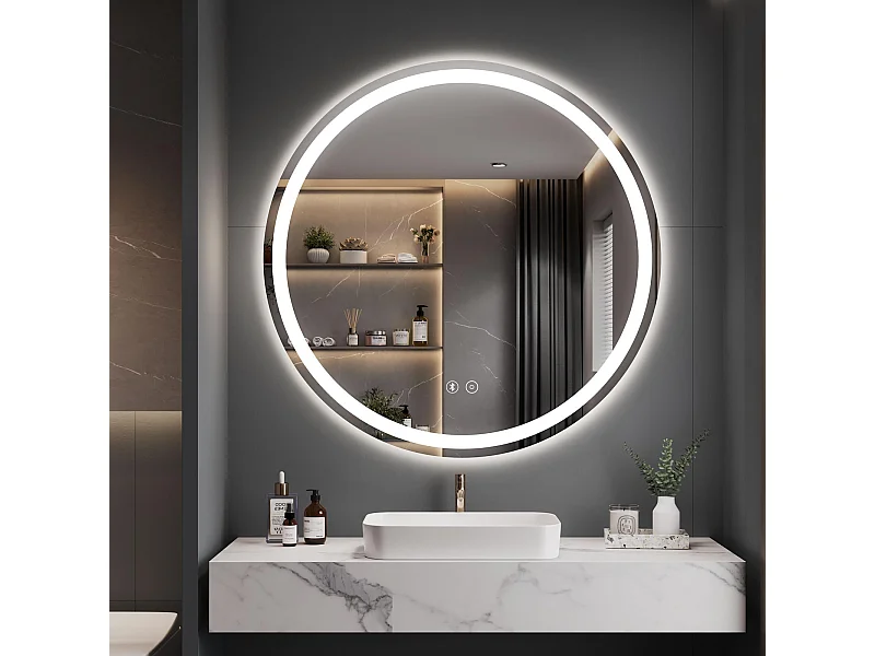 Miroir Salle de Bain 50cm LED Rond, Anti-buée, Bluetooth, 3 Couleurs, Dimmable, Interrupteur Tactile, Parfait pour Salle de Bain