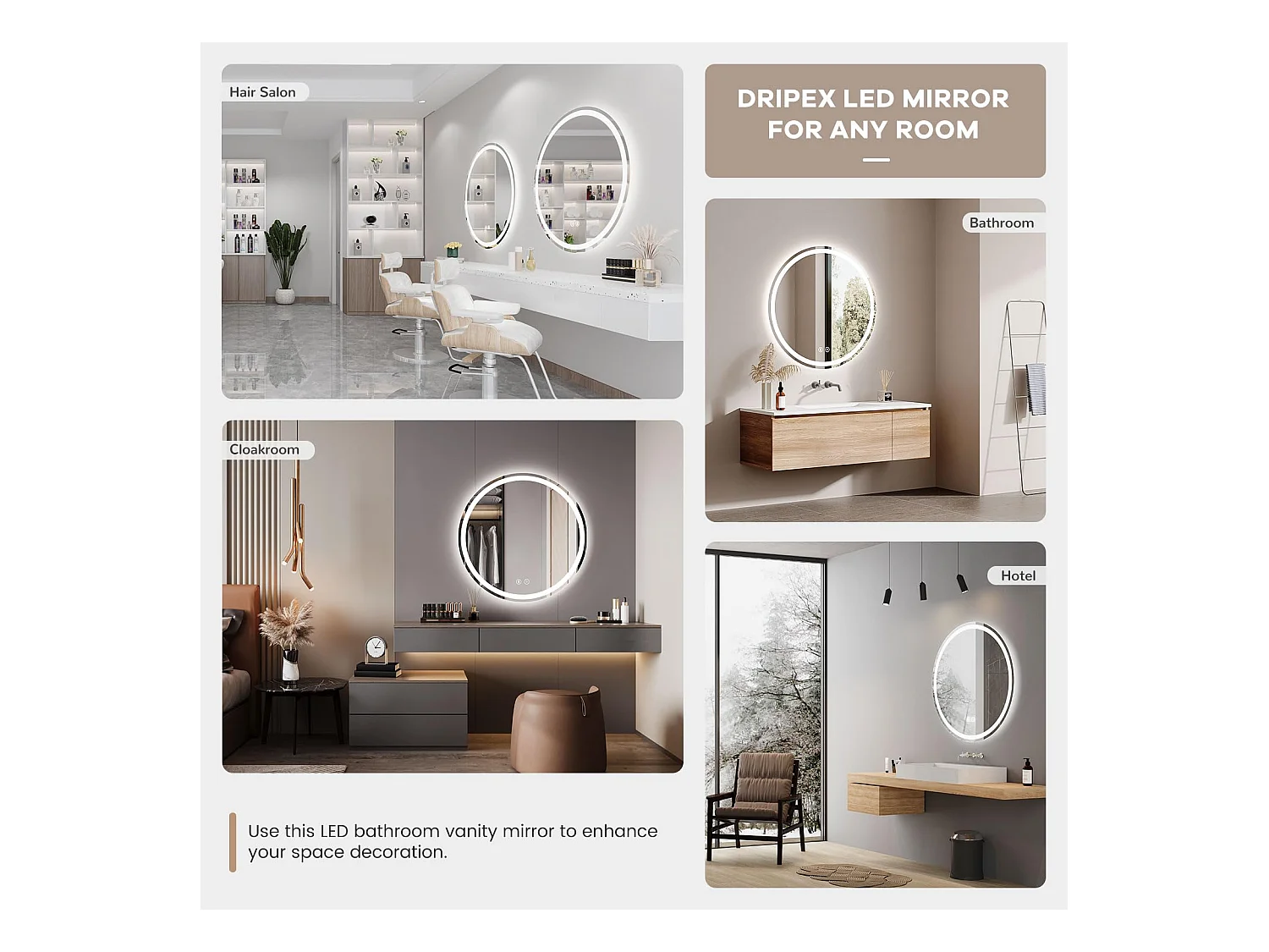 Miroir Salle de Bain 50cm LED Rond, Anti-buée, Bluetooth, 3 Couleurs, Dimmable, Interrupteur Tactile, Parfait pour Salle de Bain