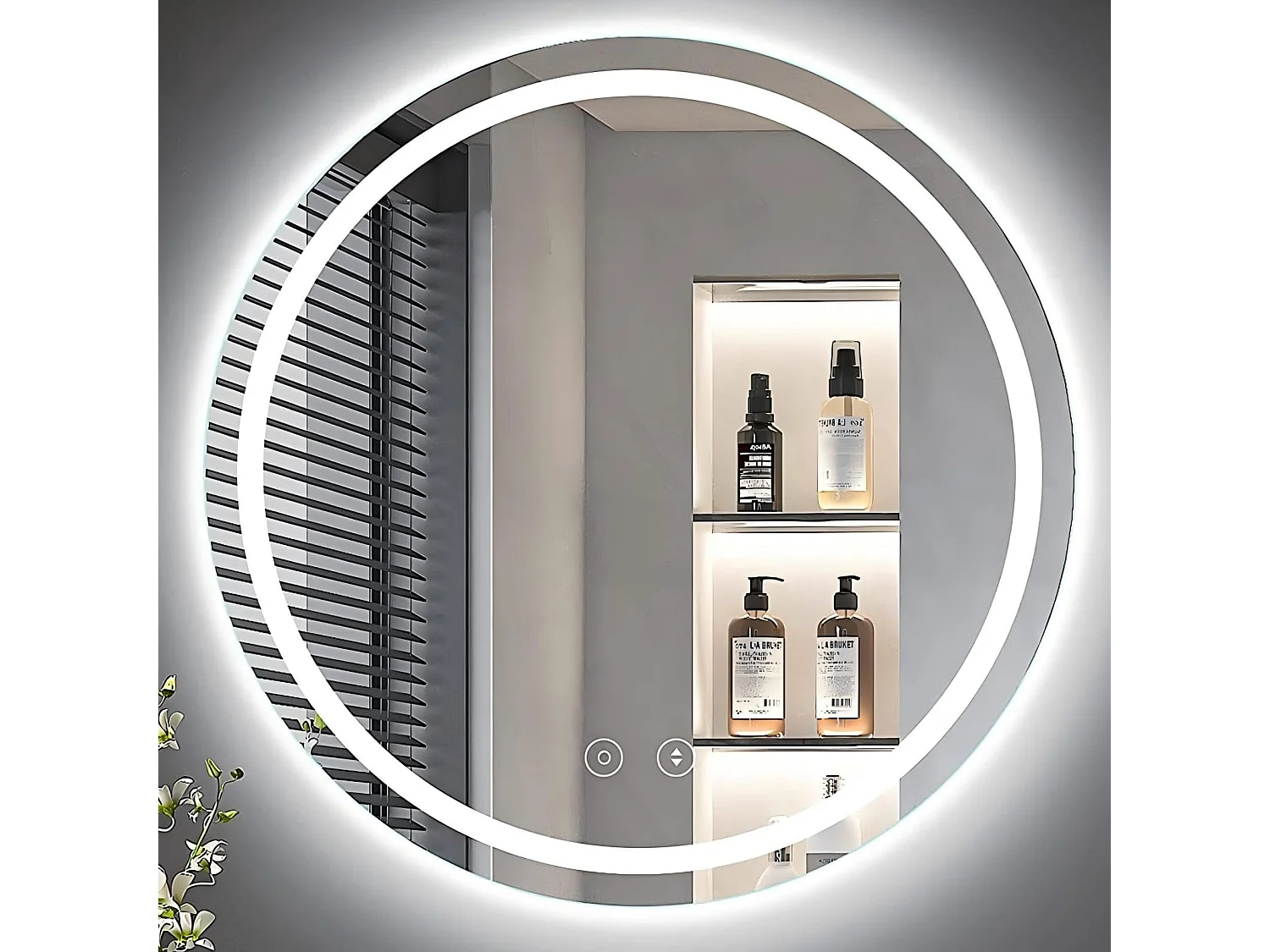 Specchio da bagno rotondo a LED da 60 cm, antiappannamento, dimmerabile in 3 colori, con memoria, vetro temperato HD, sensore touch, IP44