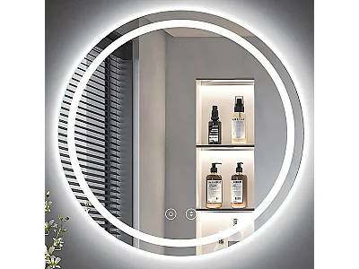 Miroir Salle de Bain LED Rond 60cm, Anti-buée, 3 Couleurs Dimmable, Mémoire, Verre Trempé HD, Capteur Tactile, IP44