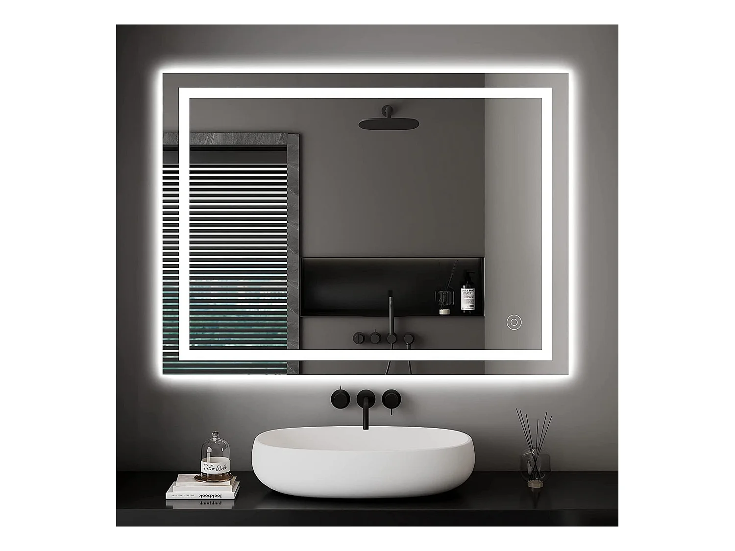Specchio da bagno 60x80cm LED, antiappannamento, 20W, interruttore touch, antideflagrante, memoria, impermeabile IP44