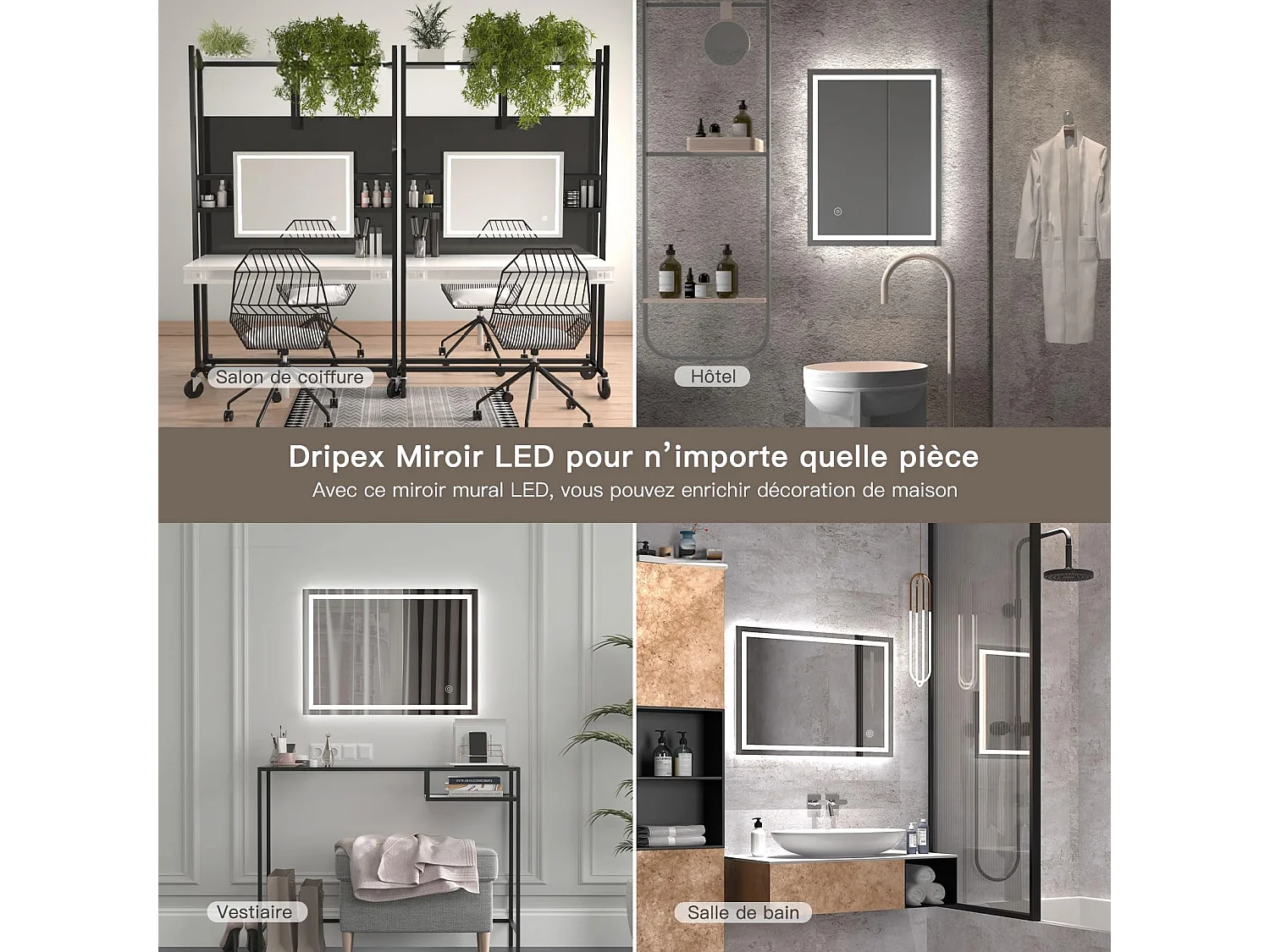 Specchio da bagno 60x80cm LED, antiappannamento, 20W, interruttore touch, antideflagrante, memoria, impermeabile IP44