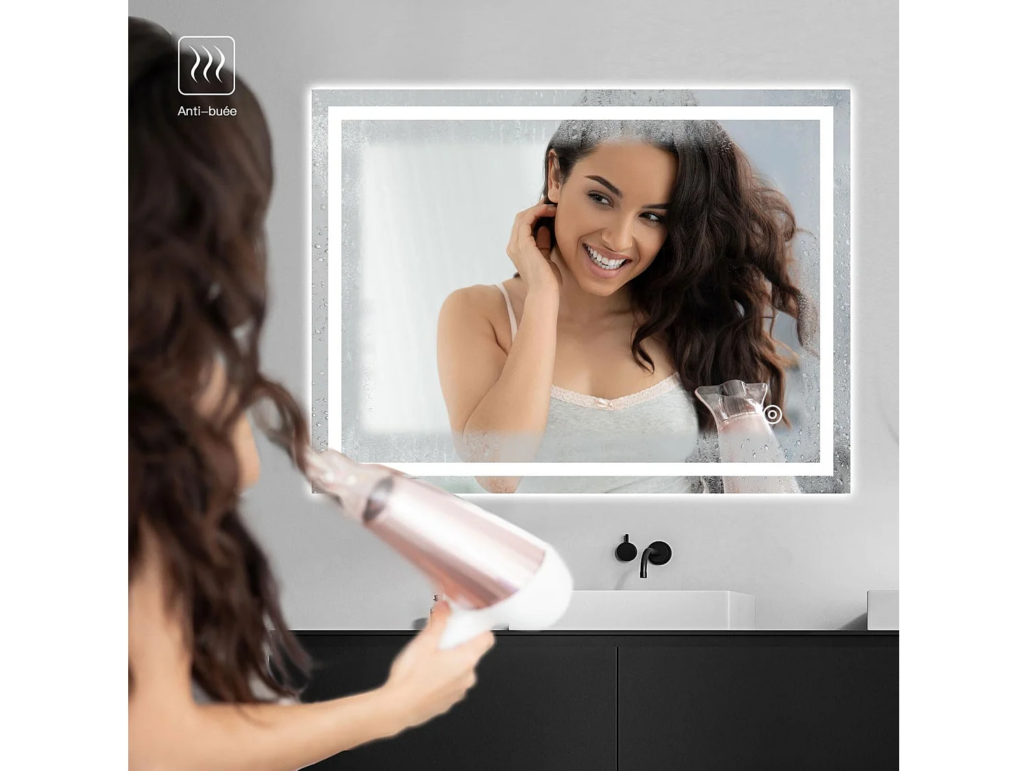Miroir Salle de Bain 60x80cm LED, Anti-buée, 20W, Interrupteur Tactile, Anti-déflagrant, Mémoire, IP44 Étanche