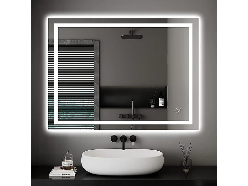 Miroir Salle de Bain 60x80cm LED, Anti-buée, 20W, Interrupteur Tactile, Anti-déflagrant, Mémoire, IP44 Étanche
