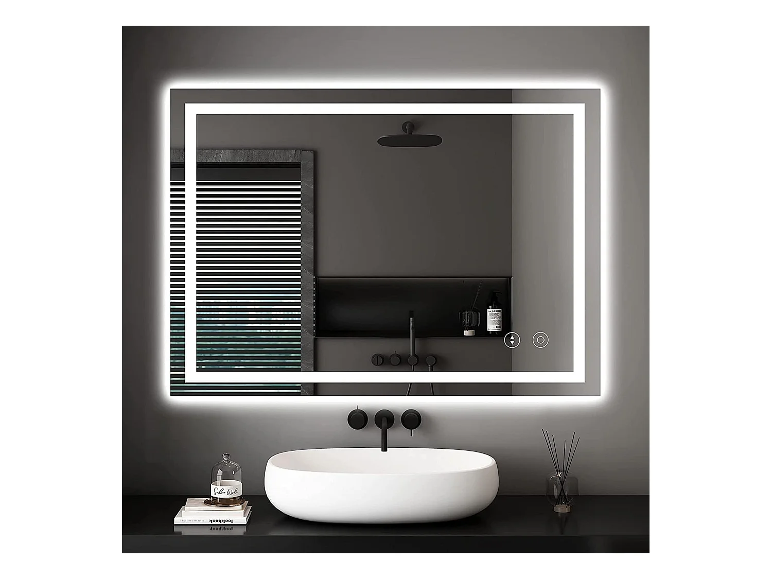 Miroir LED Salle de Bain 50x70cm, 30W, Anti-buée, 3 Couleurs Dimmables, Interrupteur Tactile, Antidéflagrant, Installation Verticale/Horizontale