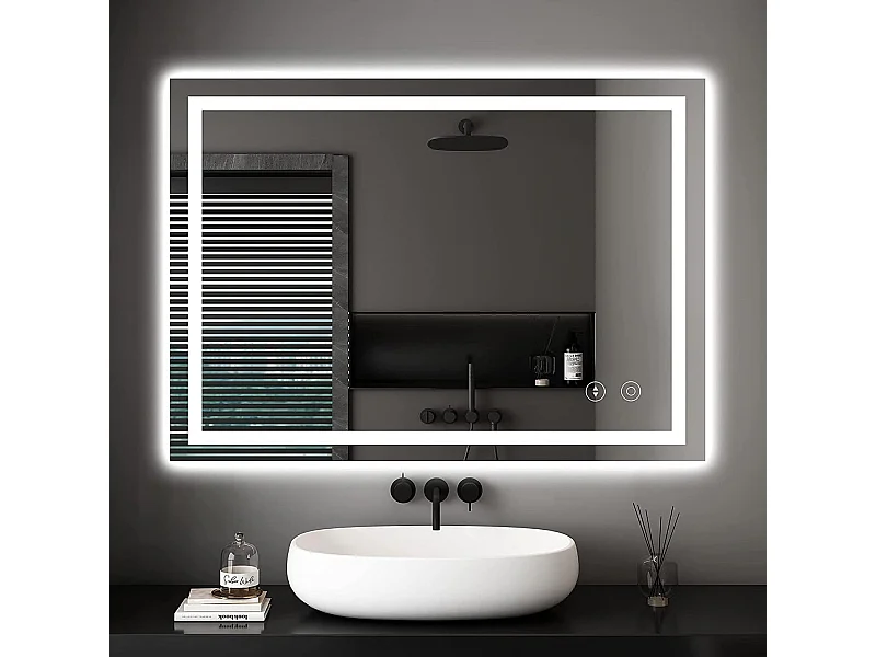 Miroir LED Salle de Bain 50x70cm, 30W, Anti-buée, 3 Couleurs Dimmables, Interrupteur Tactile, Antidéflagrant, Installation Verticale/Horizontale