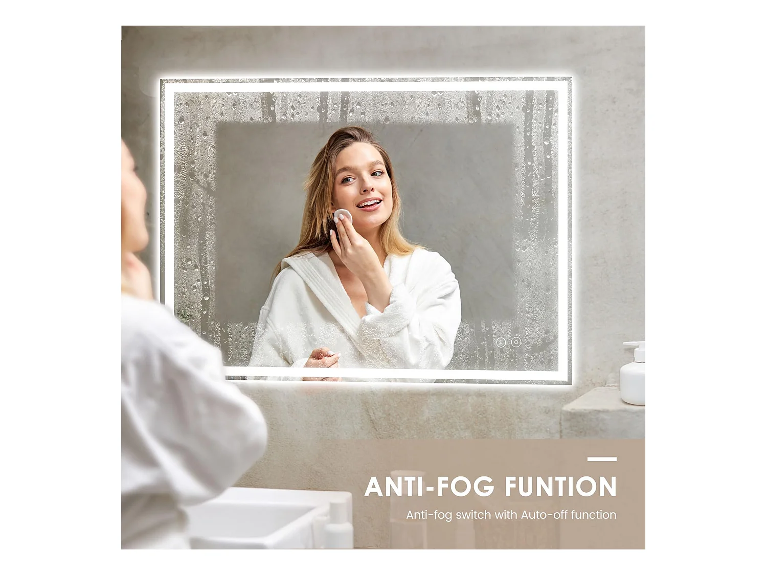 Specchio da bagno a LED 60x80cm Bluetooth, antiappannamento, 3 colori, dimmerabile, presa per rasoio, interruttore touch, memoria