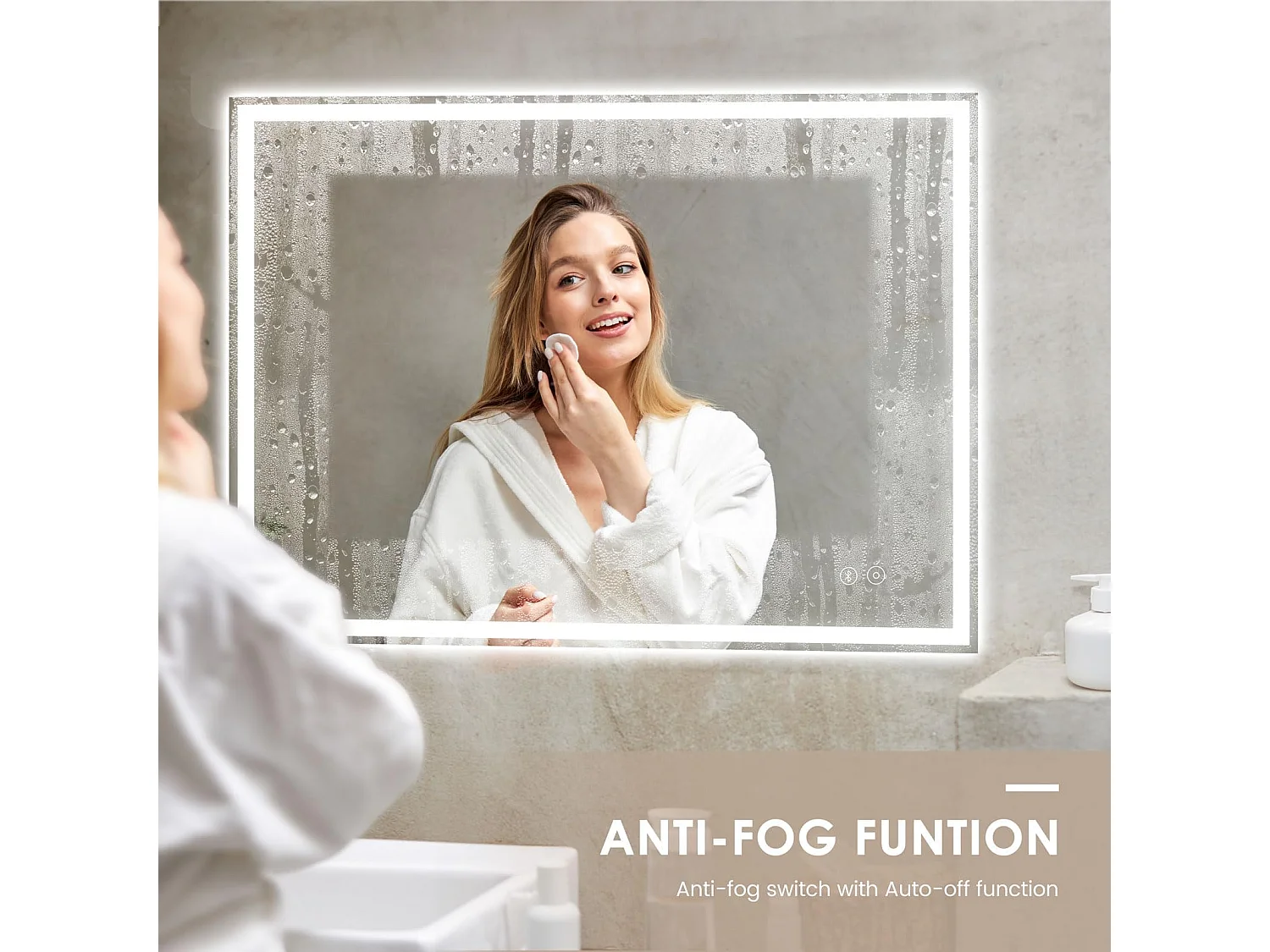 Specchio da bagno a LED 60x80cm Bluetooth, antiappannamento, 3 colori, dimmerabile, presa per rasoio, interruttore touch, memoria