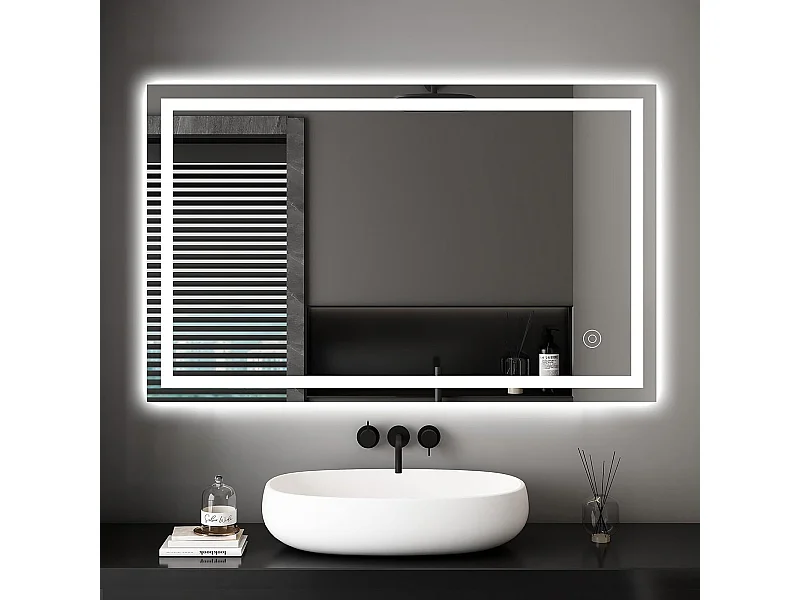 Specchio da bagno 100x60cm LED 30W, antiappannamento, risparmio energetico, bianco freddo 6400K, interruttore touch