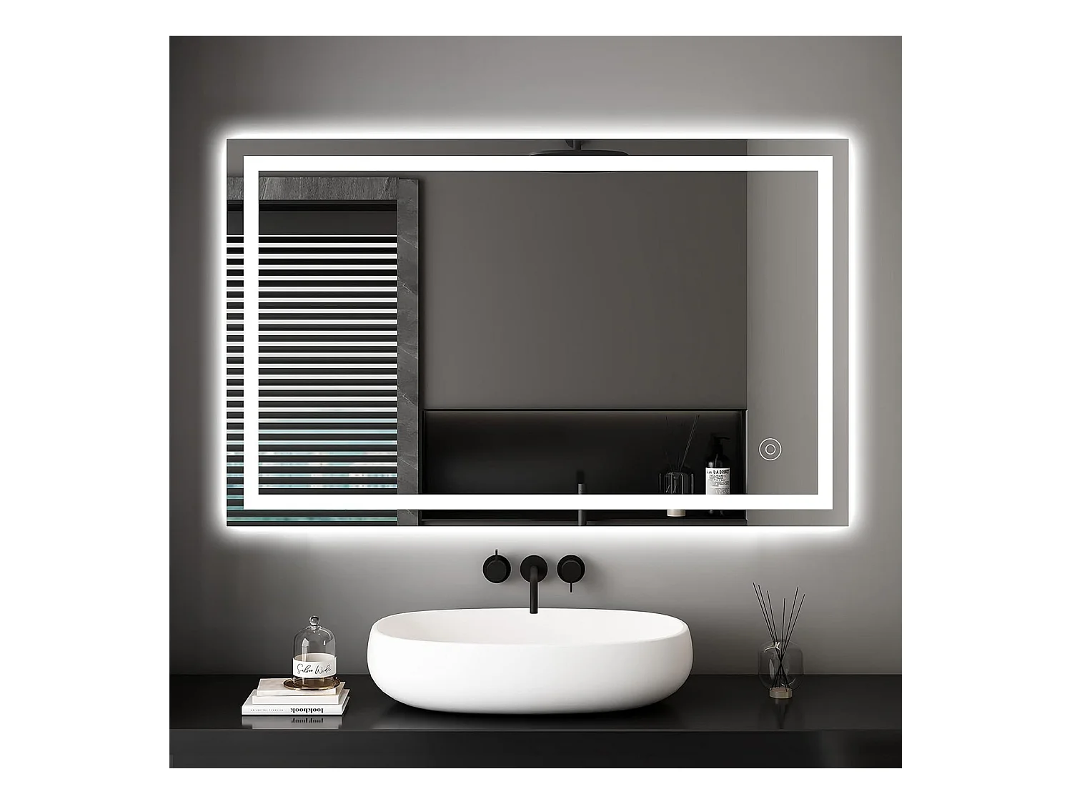 Specchio da bagno 100x60cm LED 30W, antiappannamento, risparmio energetico, bianco freddo 6400K, interruttore touch