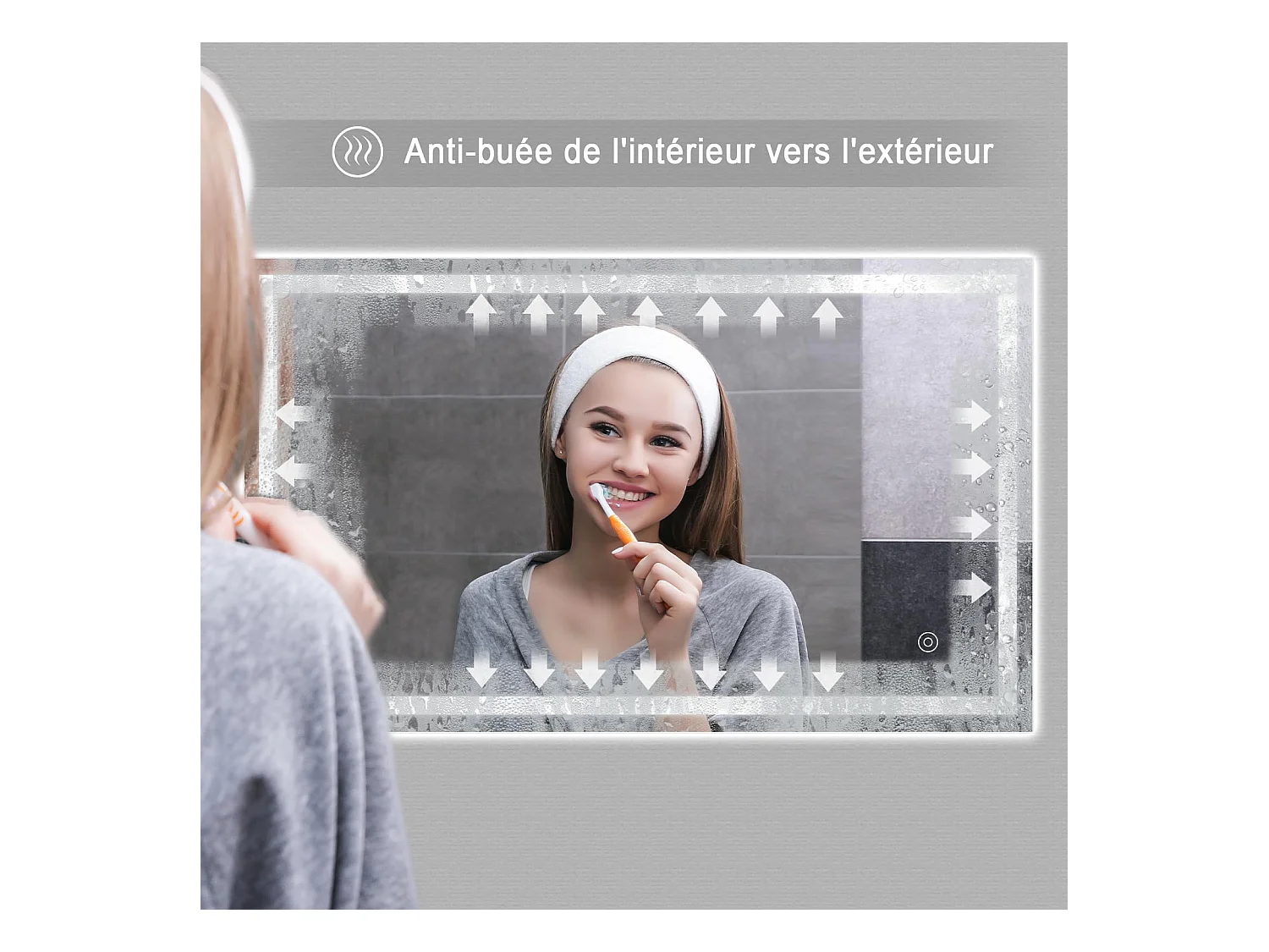 Specchio da bagno 100x60cm LED 30W, antiappannamento, risparmio energetico, bianco freddo 6400K, interruttore touch