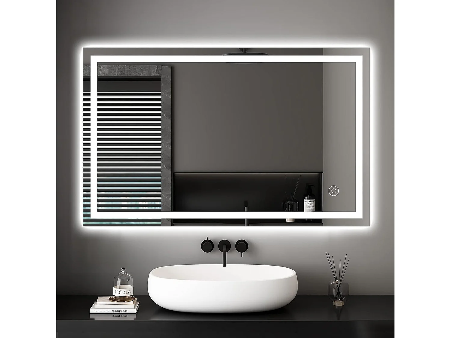 Specchio da bagno 100x60cm LED 30W, antiappannamento, risparmio energetico, bianco freddo 6400K, interruttore touch