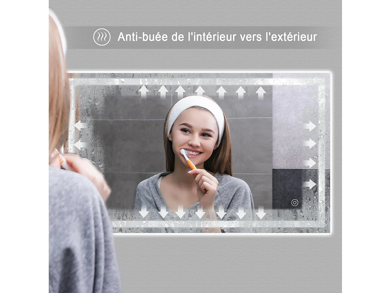 Specchio da bagno 100x60cm LED 30W, antiappannamento, risparmio energetico, bianco freddo 6400K, interruttore touch