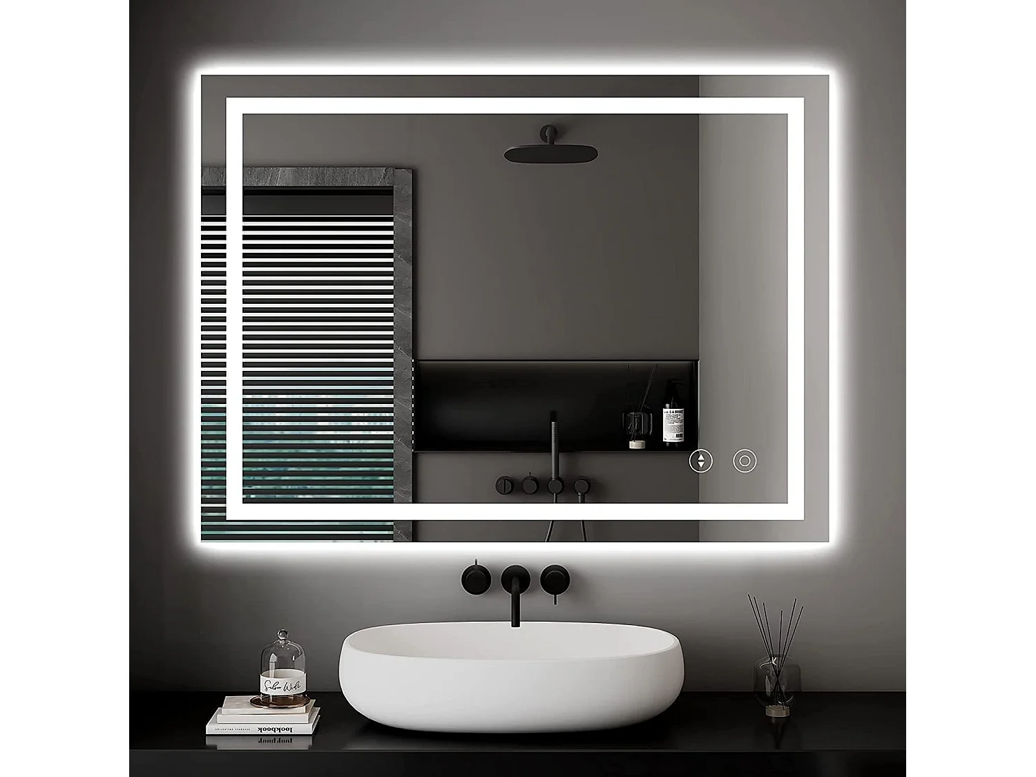 Specchio da bagno 60x80cm, LED 30W, antiappannamento, dimmerabile in 3 colori, interruttore touch, antideflagrante, memoria, impermeabile IP44