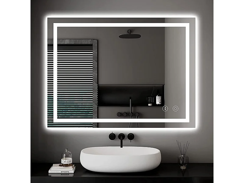 Miroir Salle de Bain 60x80cm, LED 30W, Anti-buée, 3 Couleurs Dimmable, Interrupteur Tactile, Antidéflagrant, Mémoire, IP44 Étanche