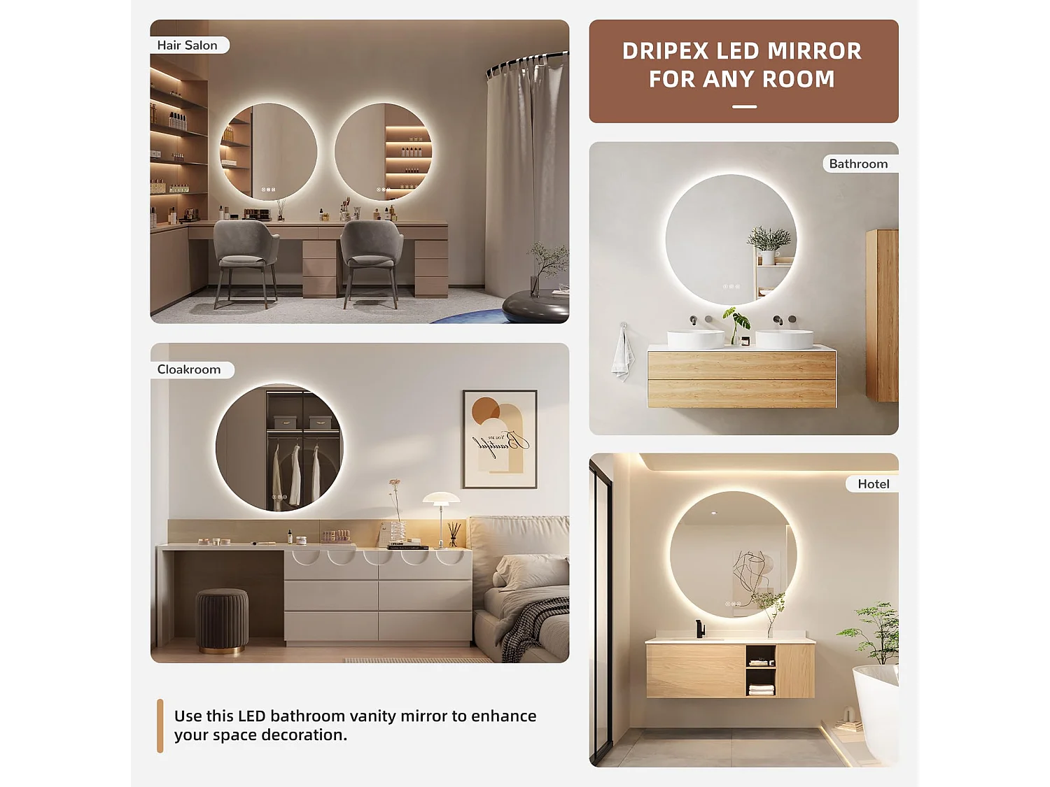 Miroir Salle de Bain LED Rond 80cm, Anti-buée, 3 Couleurs, Dimmable, Interrupteur Tactile