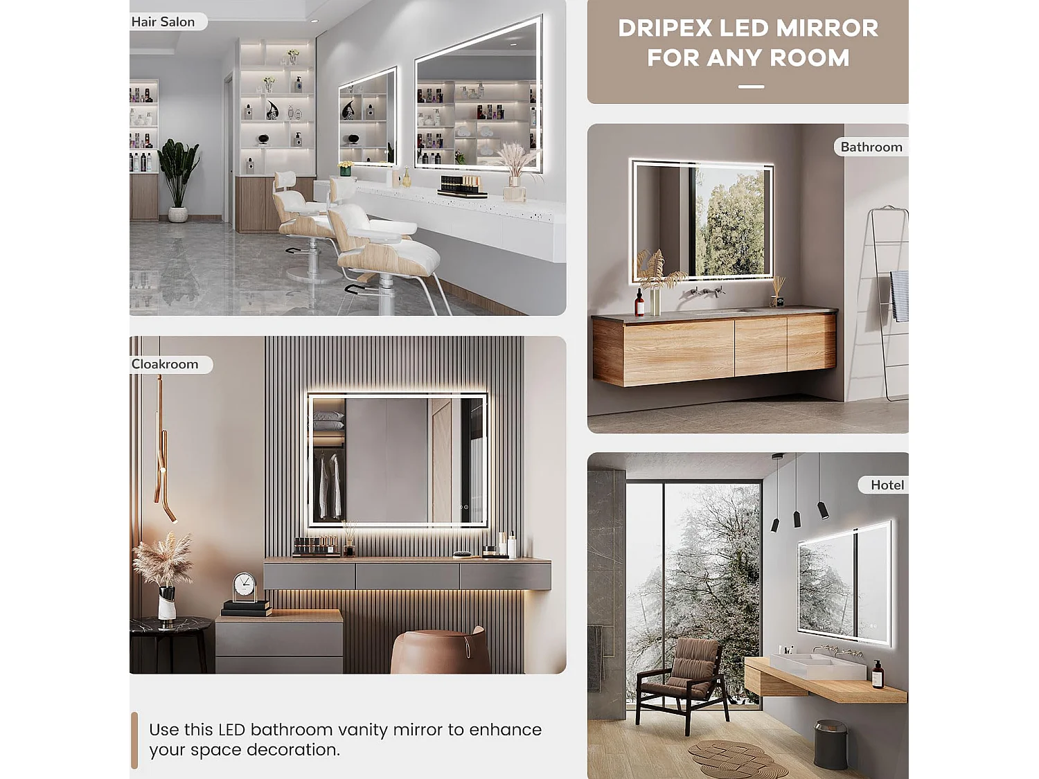 Specchio da bagno 70x50cm LED, antiappannamento, Bluetooth, 3 colori dimmerabili, presa per rasoio, IP44, specchio canterino