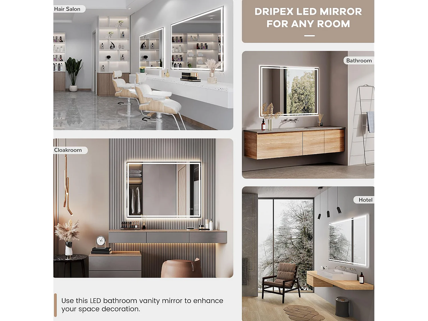 Specchio da bagno 70x50cm LED, antiappannamento, Bluetooth, 3 colori dimmerabili, presa per rasoio, IP44, specchio canterino