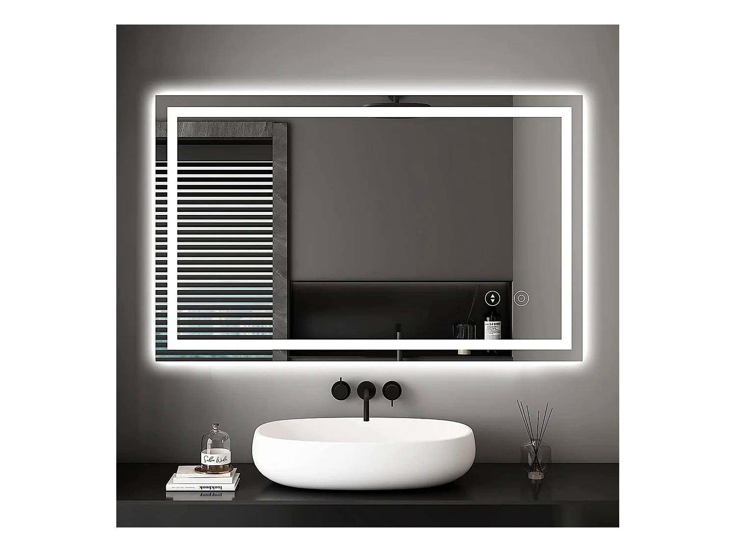 Specchio da bagno 100x60cm LED 30W, antiappannamento, dimmerabile 3 colori, interruttore touch, vetro antideflagrante