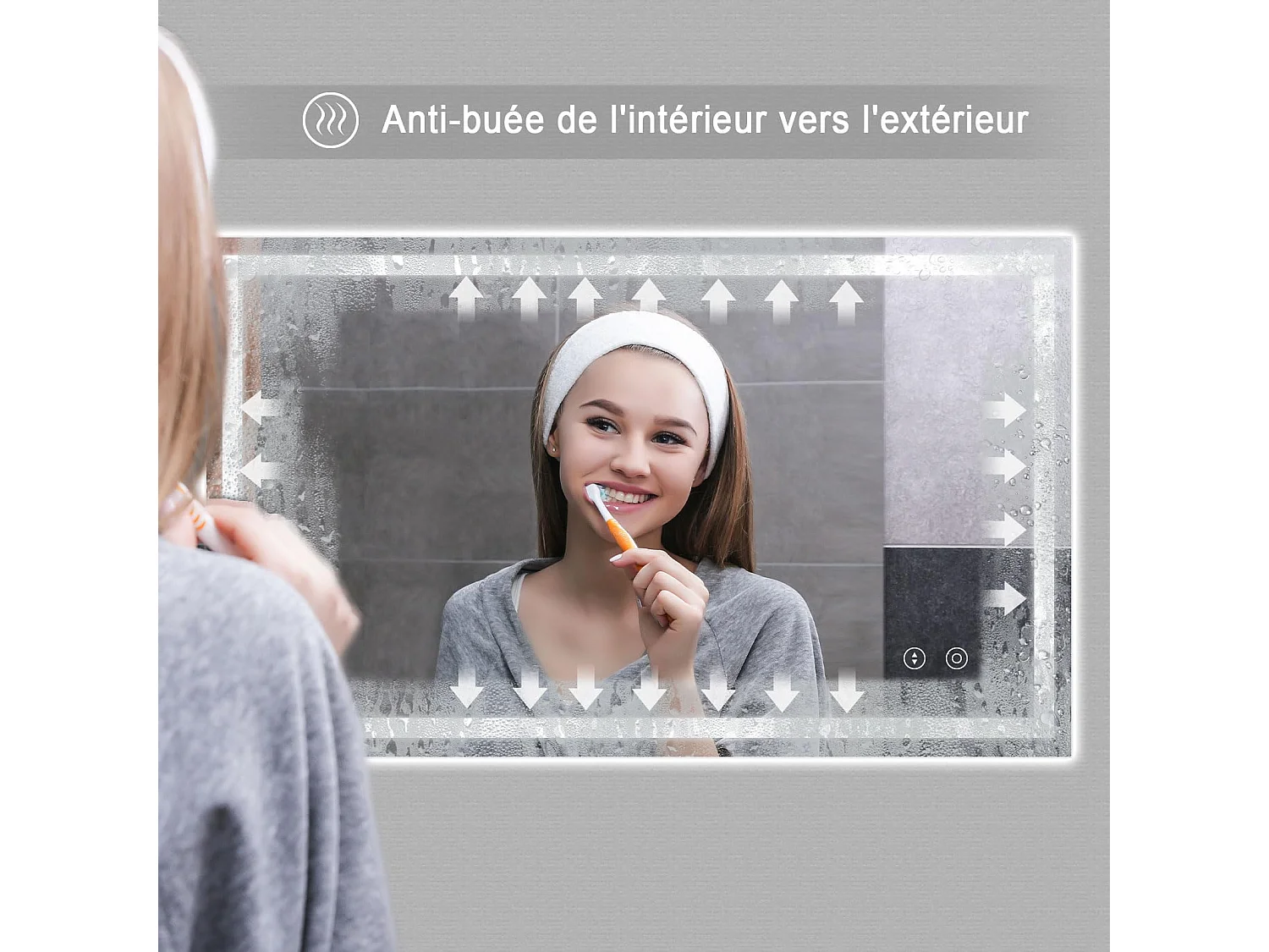 Specchio da bagno 100x60cm LED 30W, antiappannamento, dimmerabile 3 colori, interruttore touch, vetro antideflagrante