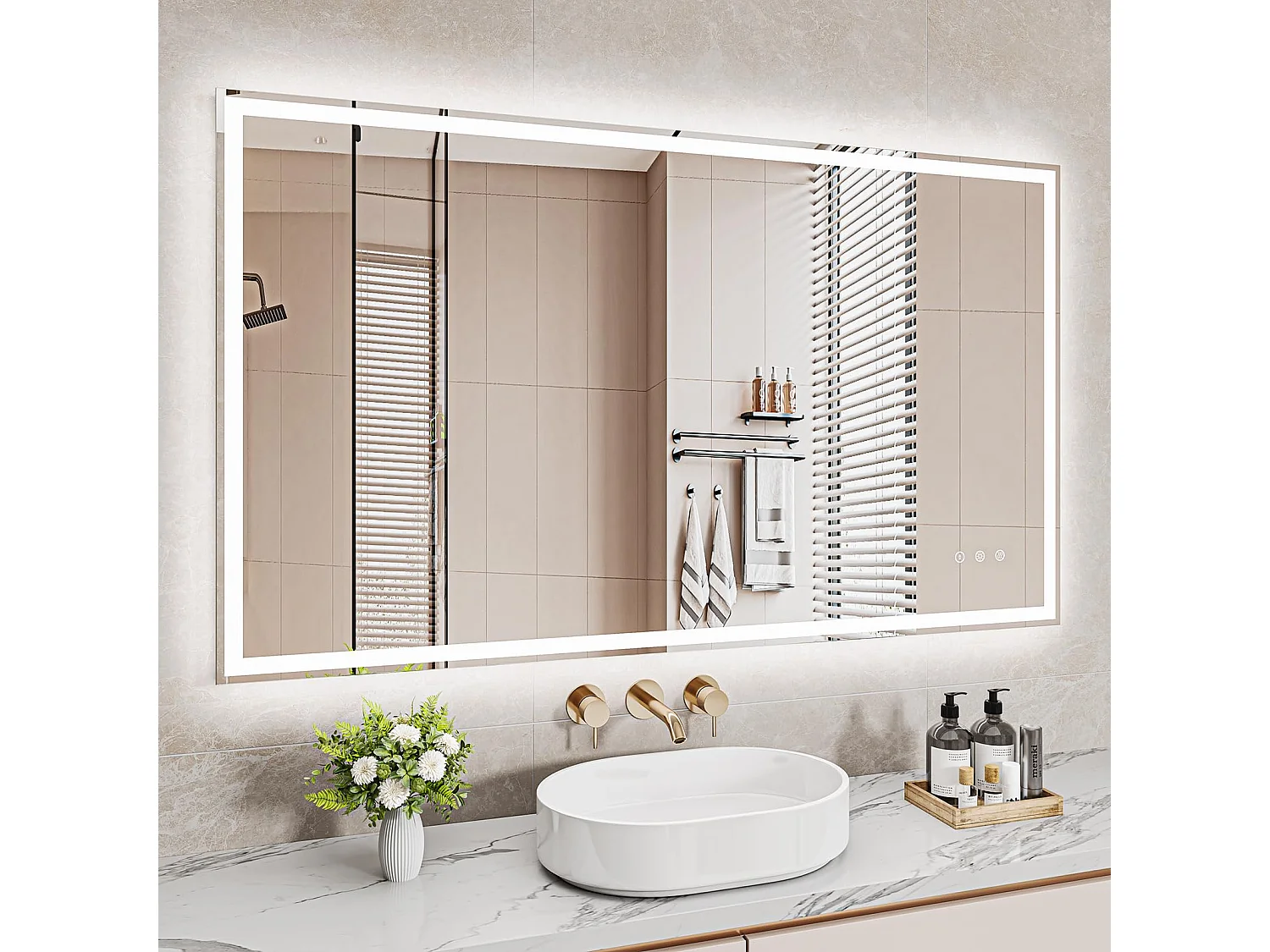 Miroir Salle de Bain 70x120cm avec Éclairage LED, Miroir Mural Dimmable 3 Couleurs, Interrupteur Tactile et Fonction Mémoire