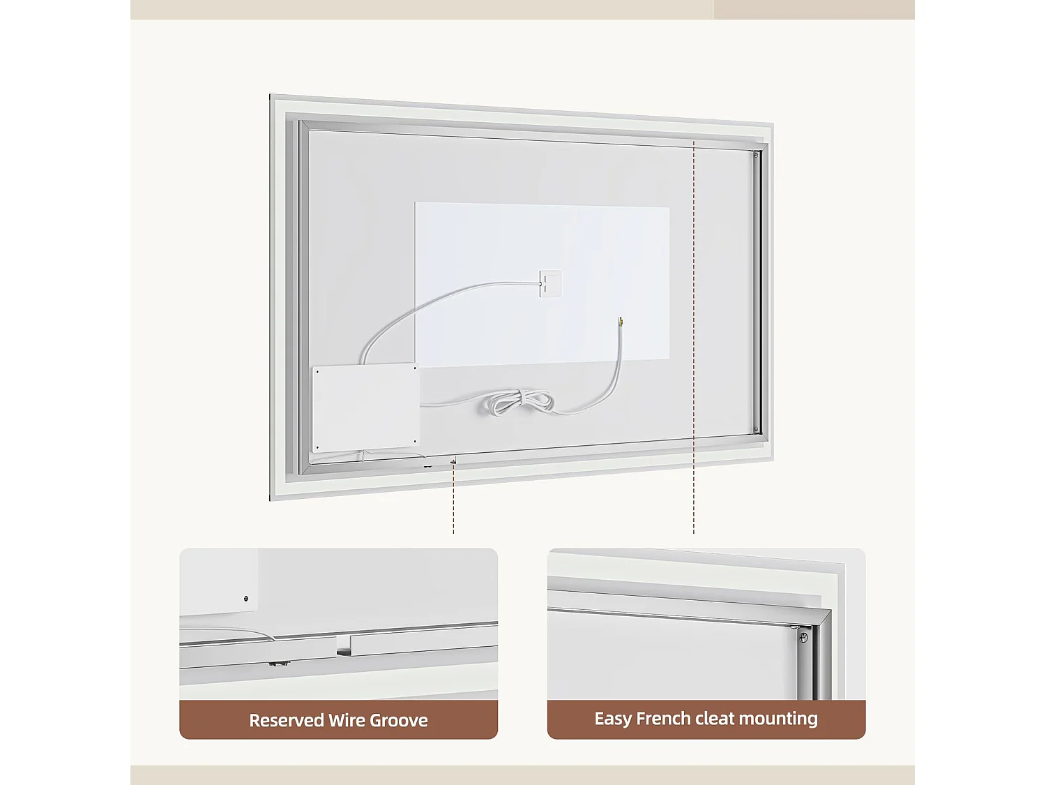 Miroir Salle de Bain 70x120cm avec Éclairage LED, Miroir Mural Dimmable 3 Couleurs, Interrupteur Tactile et Fonction Mémoire
