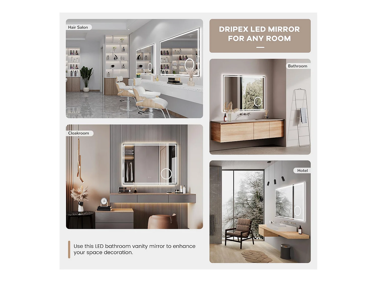 Specchio da bagno 80x60cm LED, antiappannamento, 3 lenti di ingrandimento, dimmerabile 3 colori, presa per rasoio, IP44