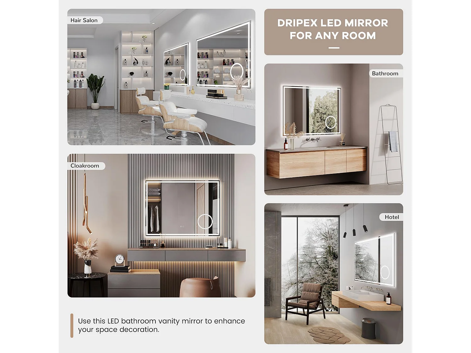 Specchio da bagno 80x60cm LED, antiappannamento, 3 lenti di ingrandimento, dimmerabile 3 colori, presa per rasoio, IP44