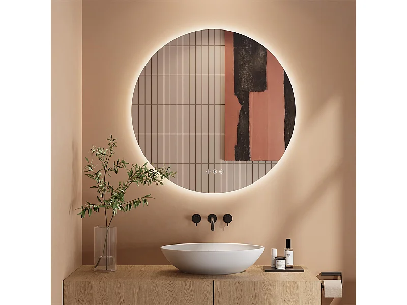 Specchio da bagno rotondo a LED da 60 cm, antiappannamento, 3 colori, dimmerabile, interruttore touch