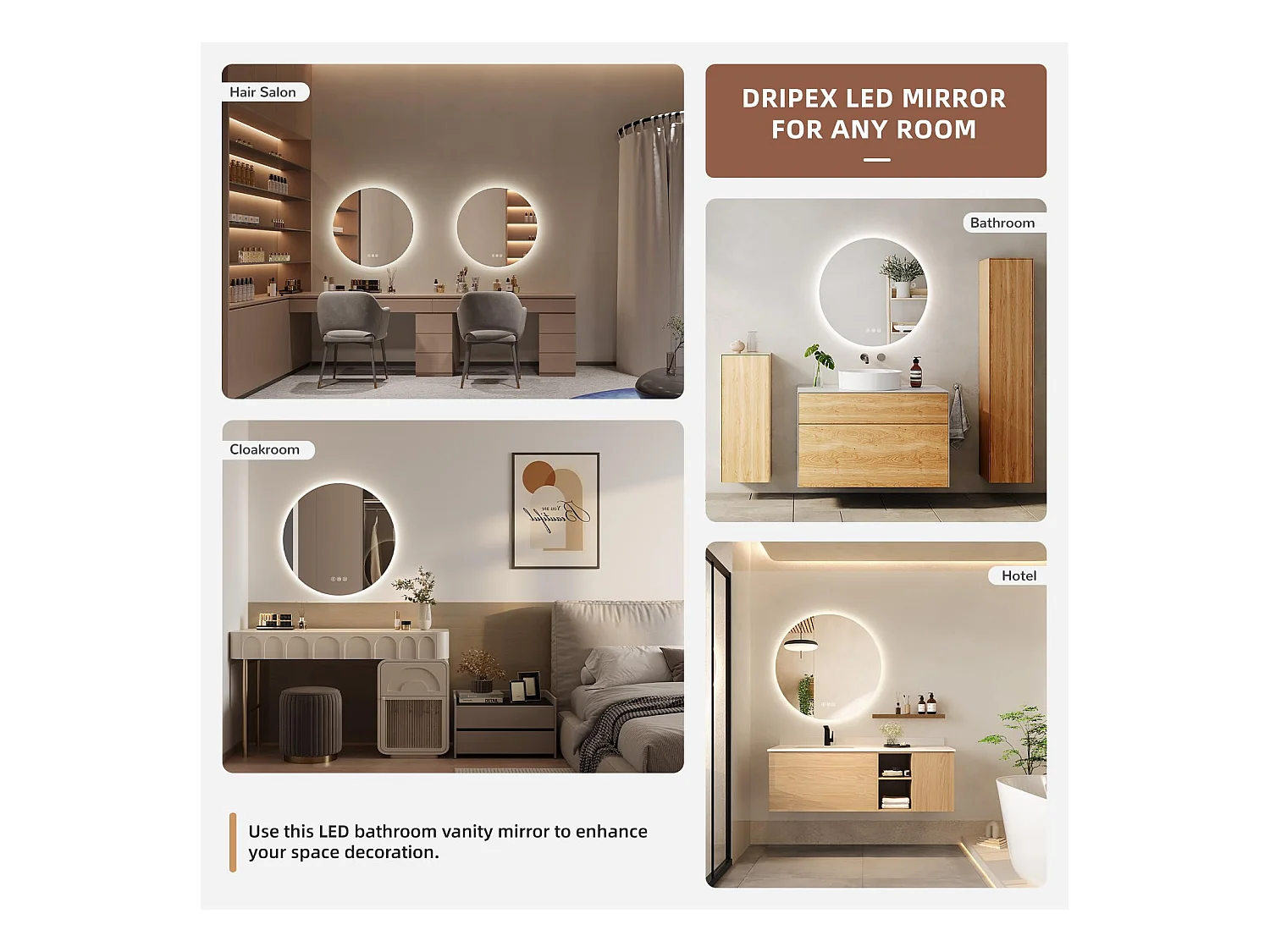 Specchio da bagno rotondo a LED da 60 cm, antiappannamento, 3 colori, dimmerabile, interruttore touch