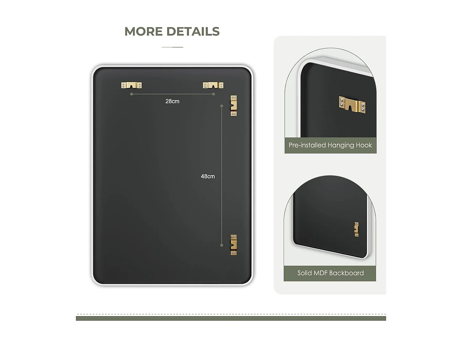 Specchio da bagno rettangolare 75x55cm con cornice in alluminio, specchio da parete HD per trucco e decorazione della casa bianco