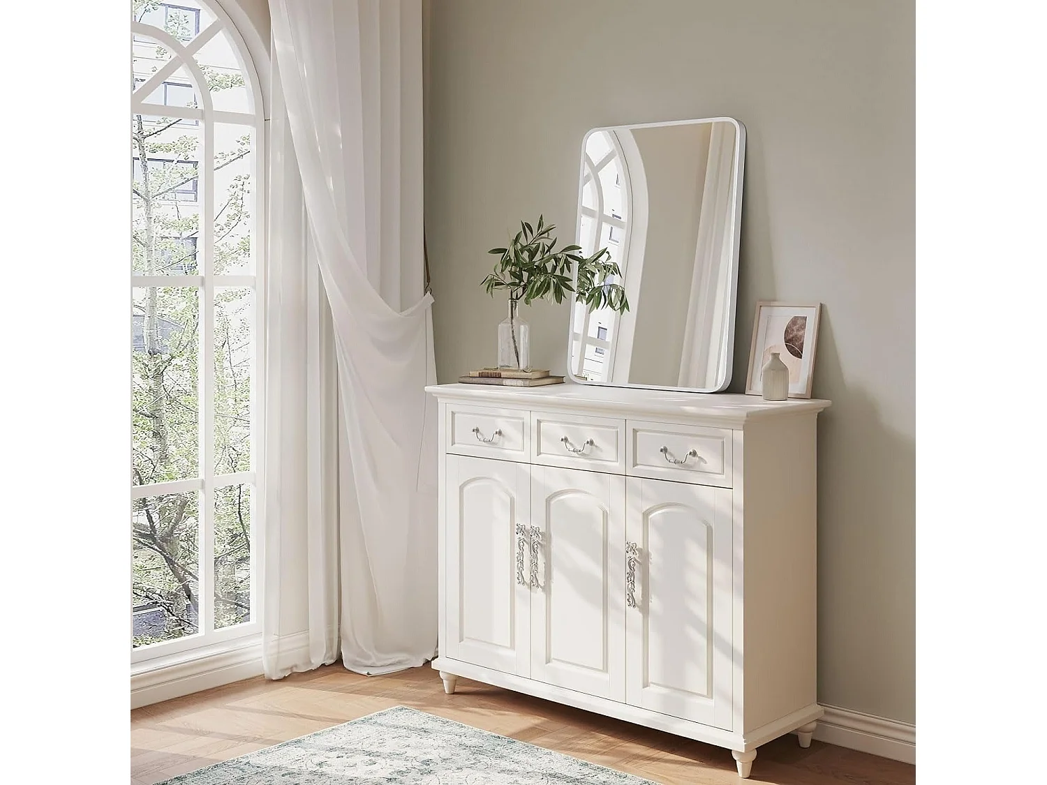 Specchio da bagno rettangolare 75x55cm con cornice in alluminio, specchio da parete HD per trucco e decorazione della casa bianco