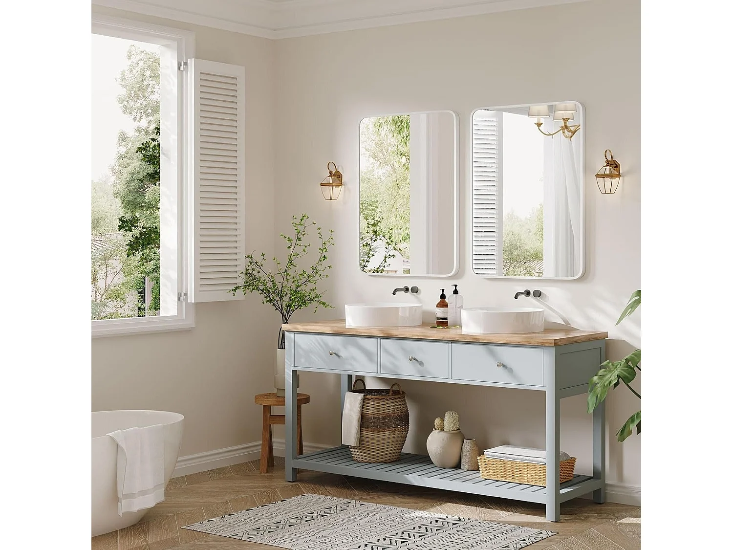 Miroir Salle de Bain Rectangulaire 75x55cm avec Cadre Aluminium, Miroir Mural HD Maquillage et Décoration Maison Blanc