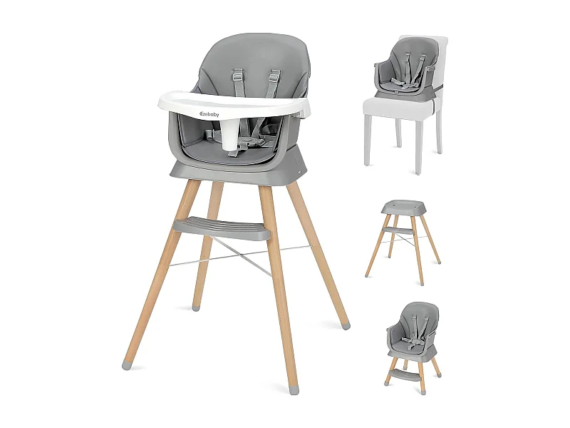 Ezebaby 6-in-1 Kinderstoel, Met Houten Poten, 5-punts Gordel en Voetensteun, voor Kinderen vanaf 6 Maanden