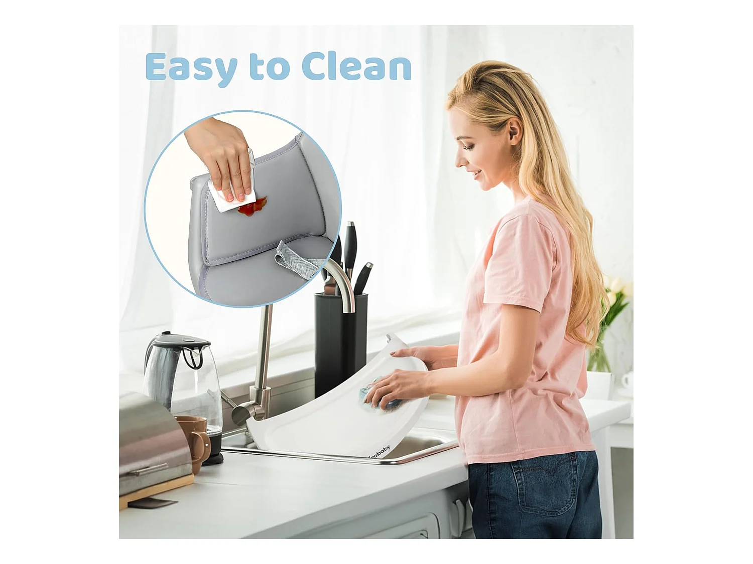 Ezebaby 6-in-1 Kinderstoel, Met Houten Poten, 5-punts Gordel en Voetensteun, voor Kinderen vanaf 6 Maanden