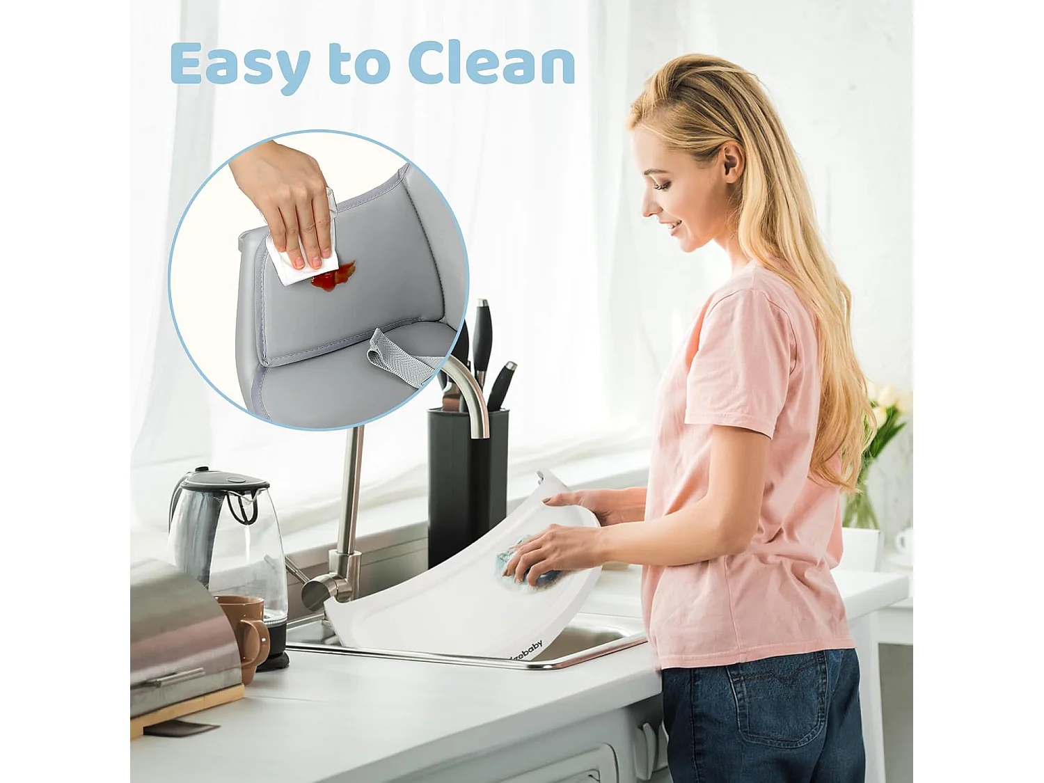 Seggiolone Evolutivo 6 in 1 Ezebaby, Gambe in Legno con Cintura a 5 Punti e Poggiapiedi, per Bambini dai 6 Mesi