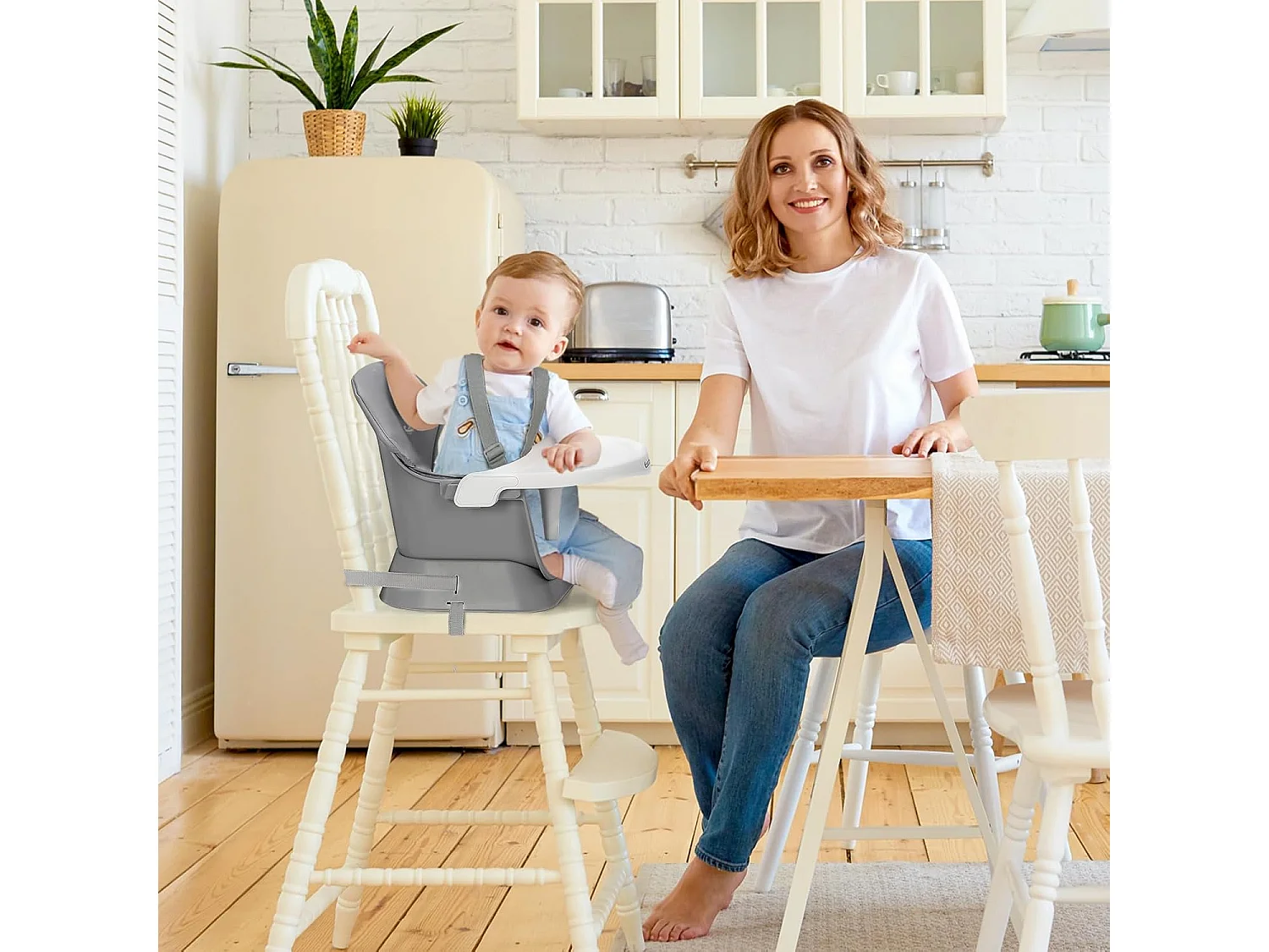 Seggiolone Evolutivo 6 in 1 Ezebaby, Gambe in Legno con Cintura a 5 Punti e Poggiapiedi, per Bambini dai 6 Mesi