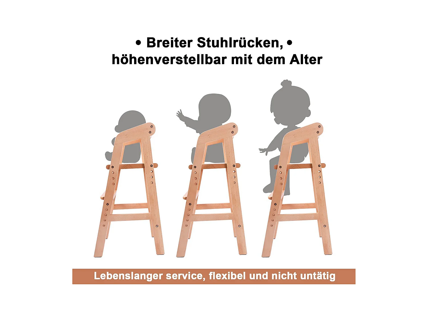 YOLEO Kinderstoel, Hoogteverstelbare Kinderstoel van Hout voor Kinderen van 2 tot 12 jaar om te Eten en Leren (Naturel)