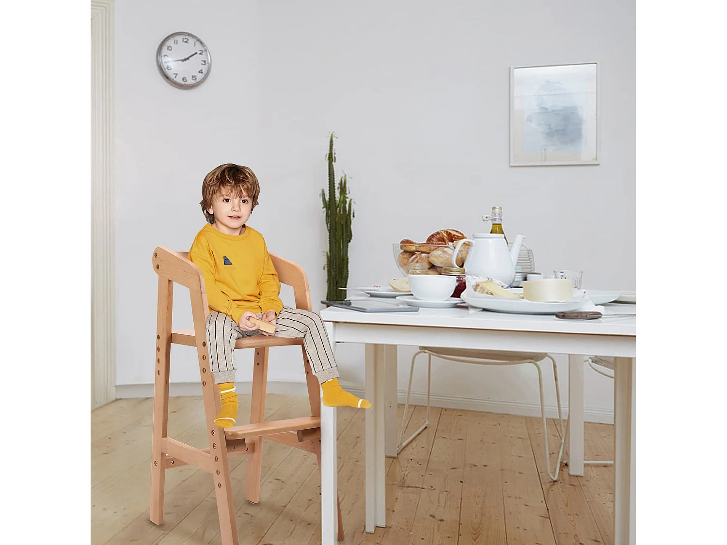 Chaise Haute YOLEO, Chaise Haute Enfantine Réglable en Hauteur en Bois pour Enfants de 2 à 12 Ans pour Manger et Apprendre (Couleur Naturelle)