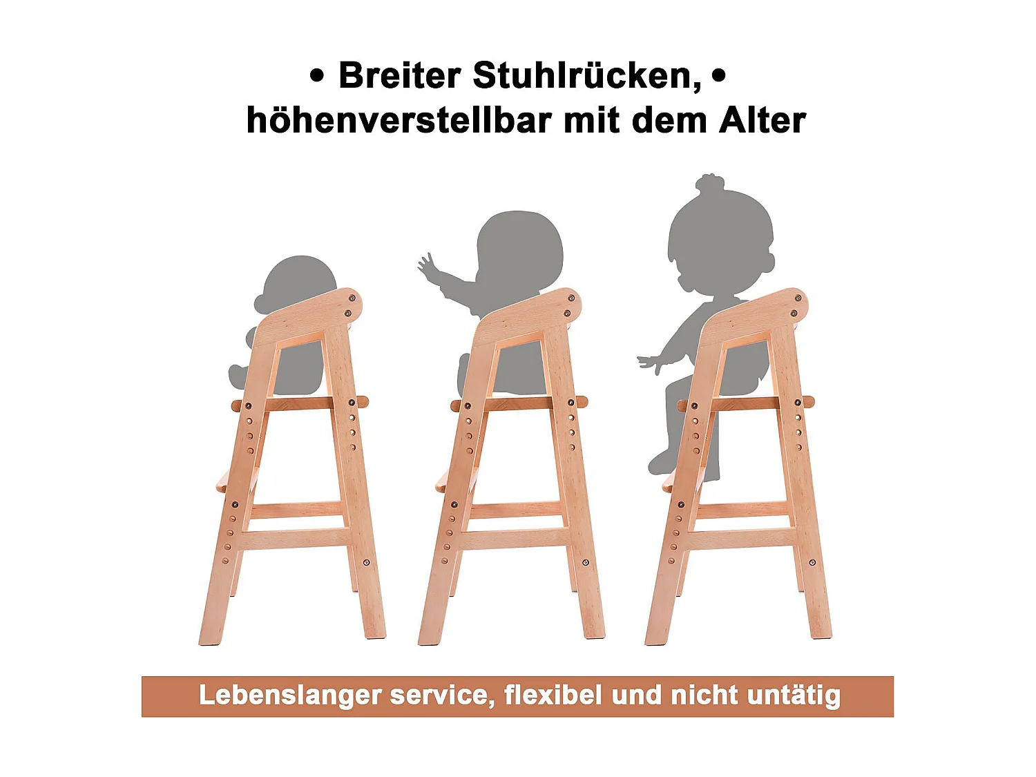 Chaise Haute YOLEO, Chaise Haute Enfantine Réglable en Hauteur en Bois pour Enfants de 2 à 12 Ans pour Manger et Apprendre (Couleur Naturelle)