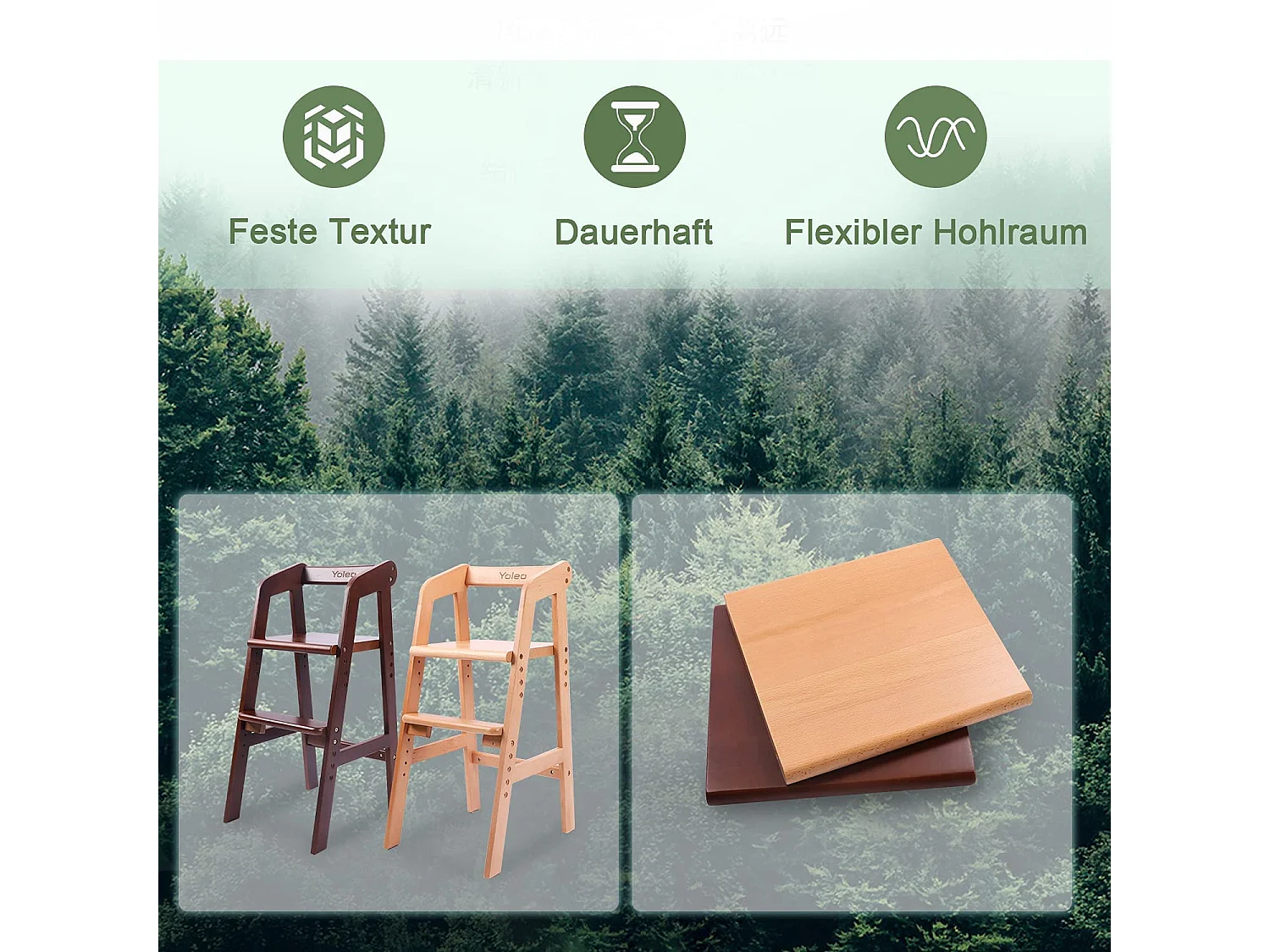 Chaise Haute YOLEO, Chaise Haute Enfantine Réglable en Hauteur en Bois pour Enfants de 2 à 12 Ans pour Manger et Apprendre (Couleur Naturelle)