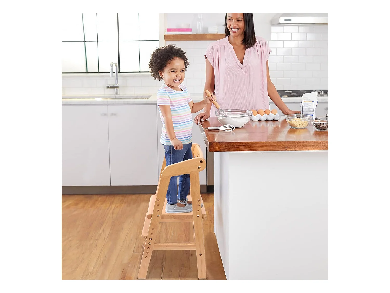 Seggiolone YOLEO in Legno, Regolabile in Altezza per Bambini dai 2 ai 12 Anni - Per Mangiare e Imparare (Colore Naturale con Cuscino)