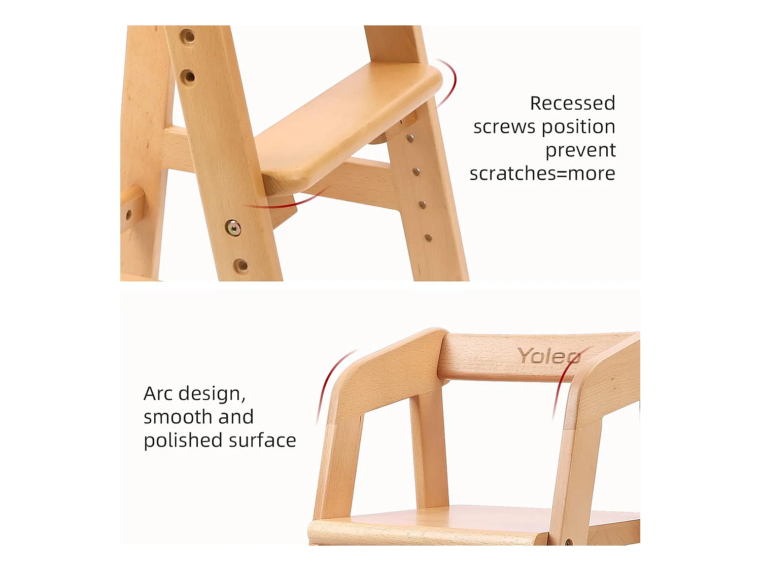 Seggiolone YOLEO in Legno, Regolabile in Altezza per Bambini dai 2 ai 12 Anni - Per Mangiare e Imparare (Colore Naturale con Cuscino)