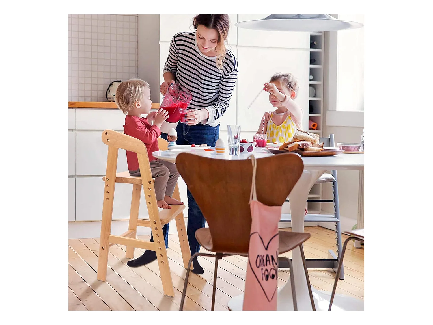Seggiolone YOLEO in Legno, Regolabile in Altezza per Bambini dai 2 ai 12 Anni - Per Mangiare e Imparare (Colore Naturale con Cuscino)
