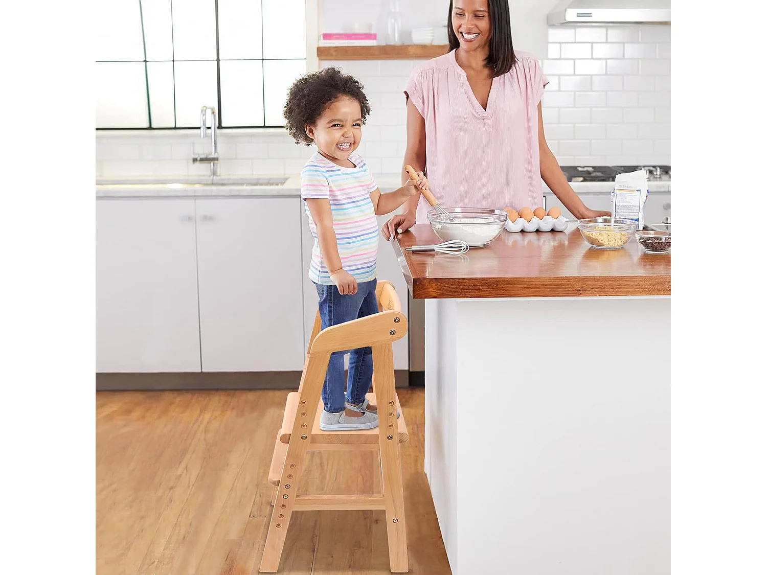 Chaise Haute YOLEO en Bois, Réglable en Hauteur pour Enfants de 2 à 12 Ans - Pour Repas et Apprentissage (Naturel avec Coussin)