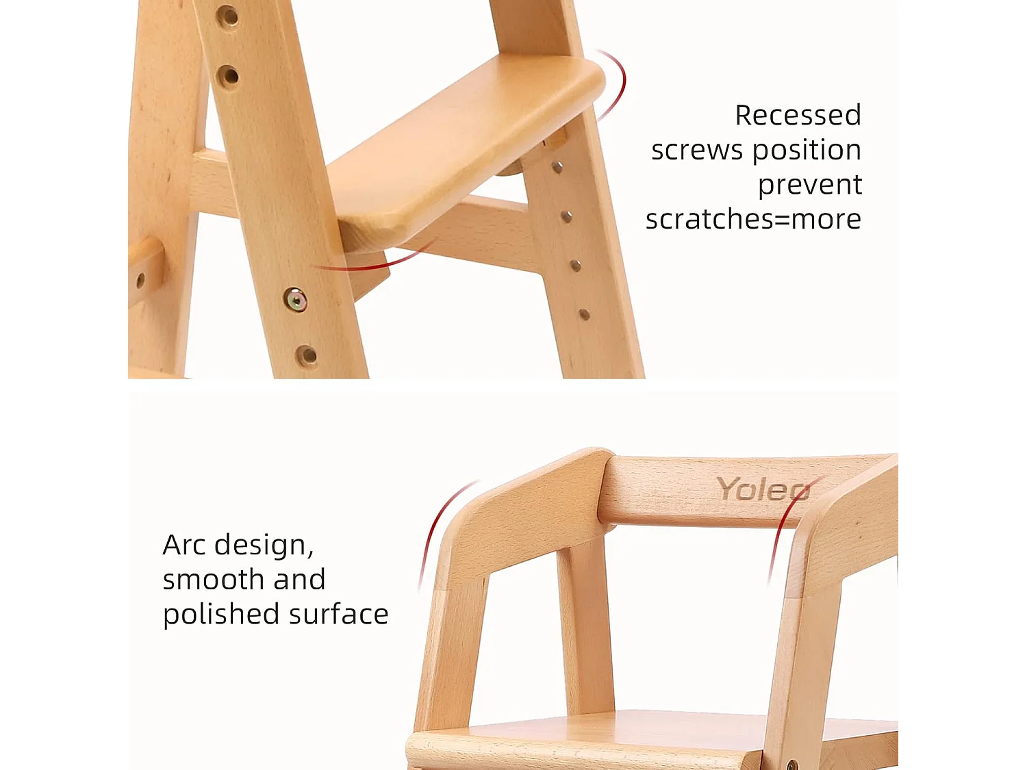 Chaise Haute YOLEO en Bois, Réglable en Hauteur pour Enfants de 2 à 12 Ans - Pour Repas et Apprentissage (Naturel avec Coussin)