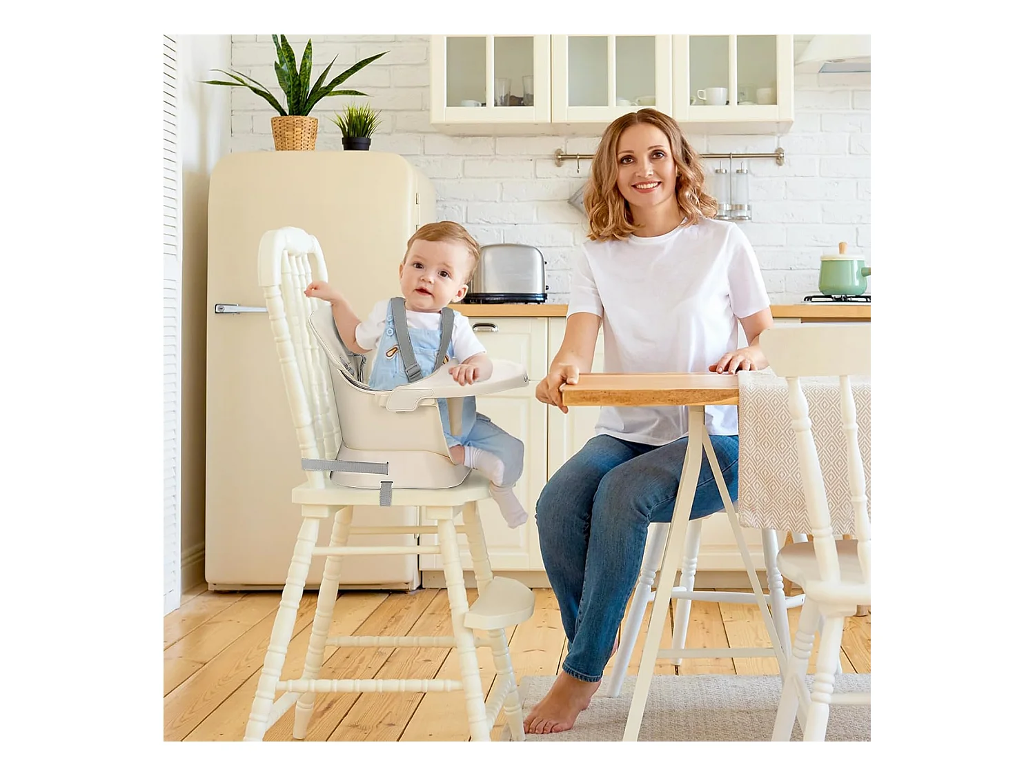 Seggiolone Evolutivo 6 in 1 Ezebaby, Gambe in Legno con Cintura a 5 Punti e Poggiapiedi, per Bambini dai 6 Mesi